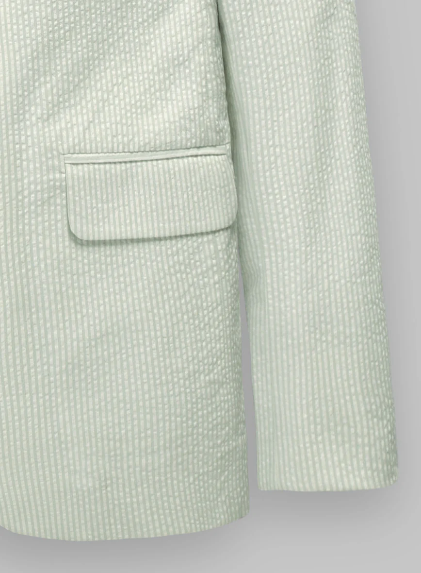 Unstructured Seersucker Light Green Blazer - Image 6