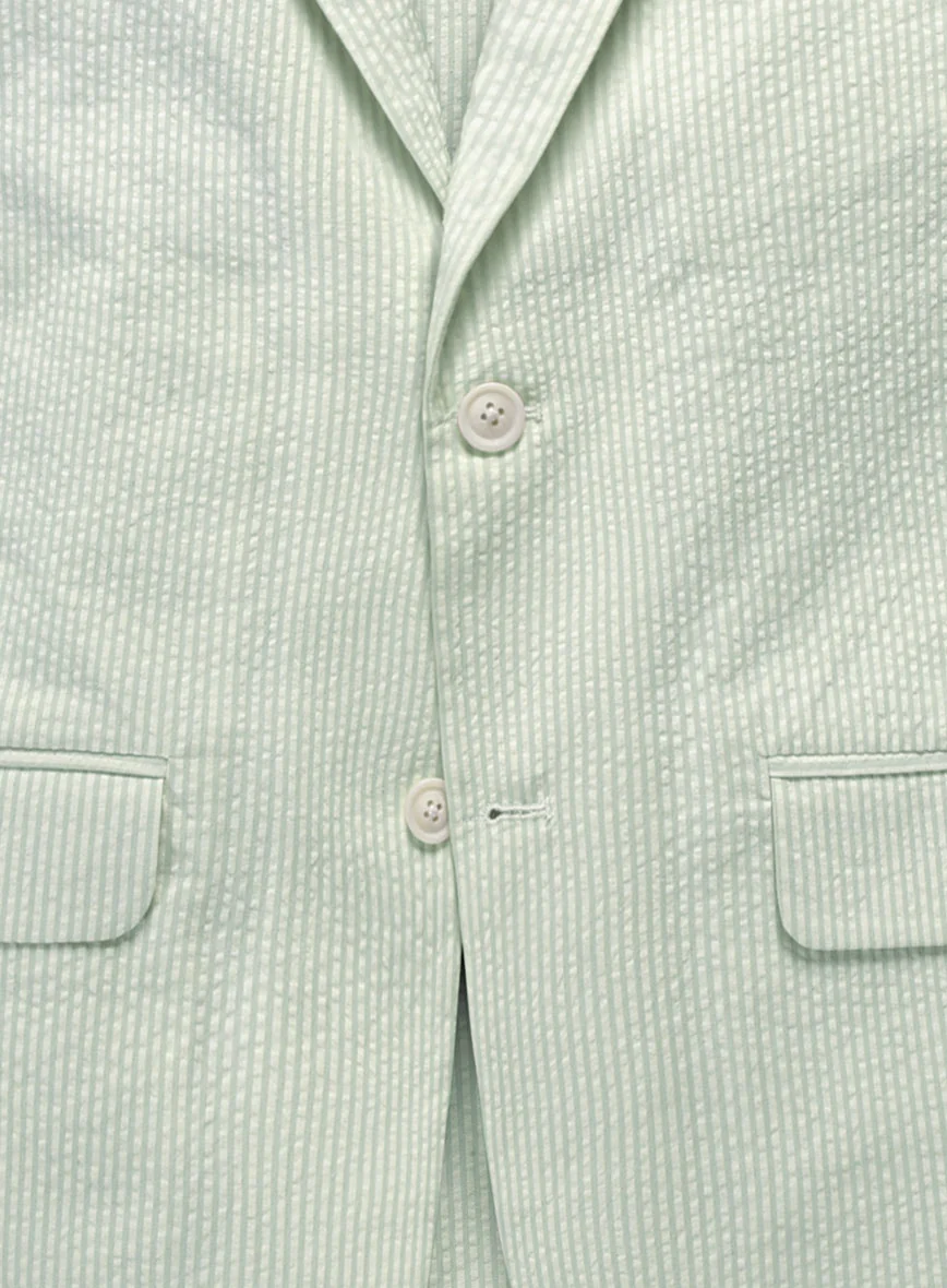 Unstructured Seersucker Light Green Blazer - Image 7