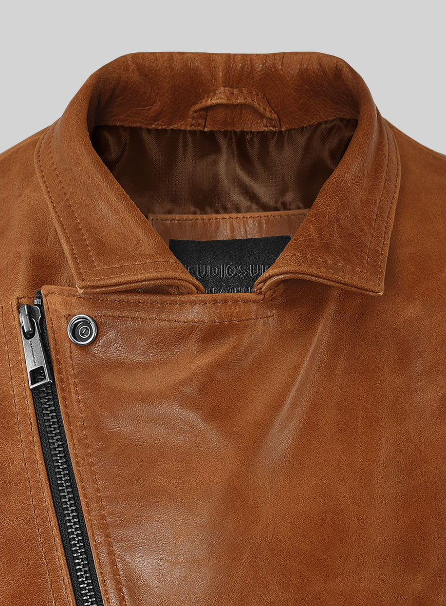 Velvo Cognac Biker Leather Vest - Image 4