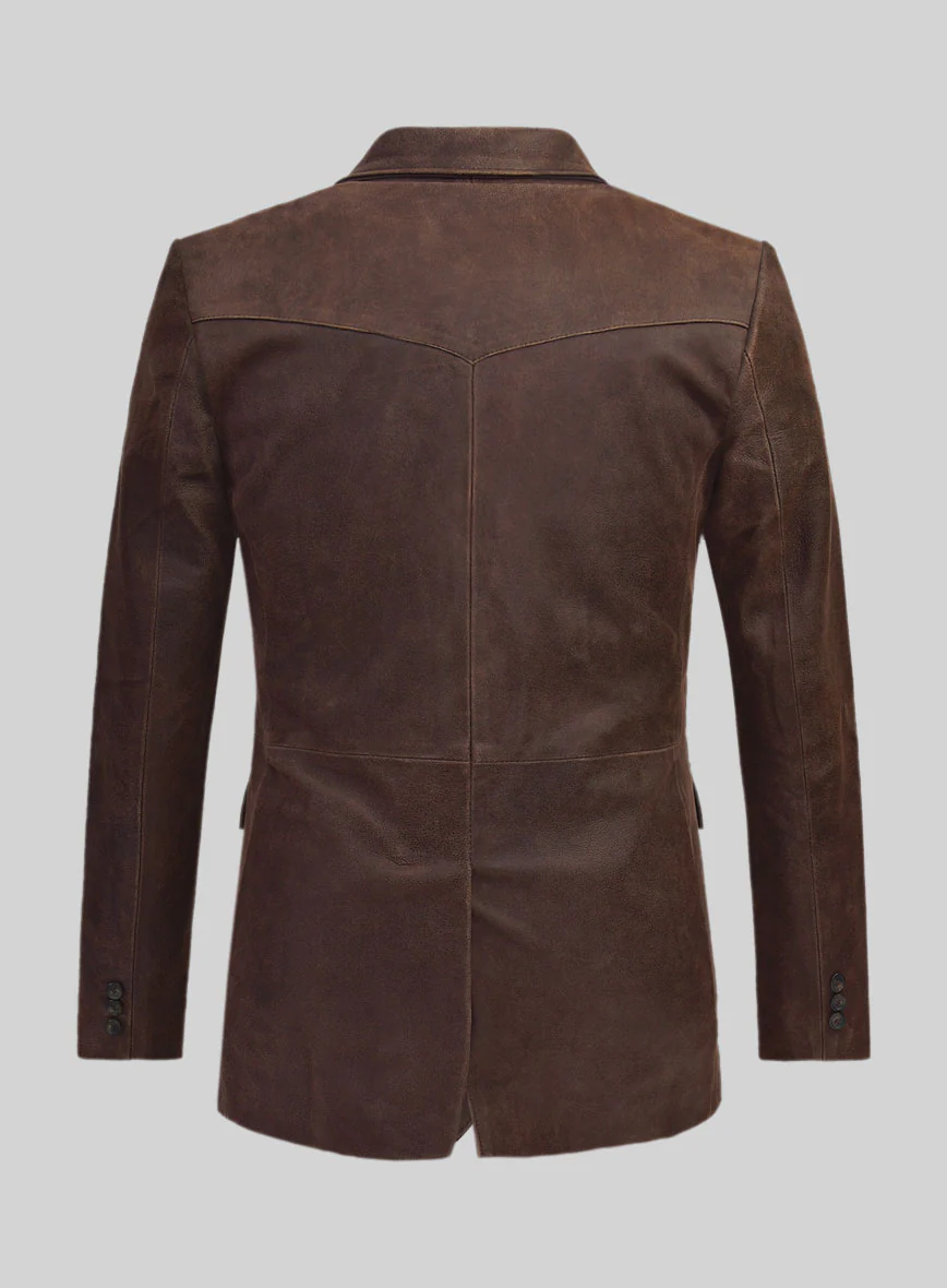 Vintage Brown Grain Western Leather Blazer - Image 2