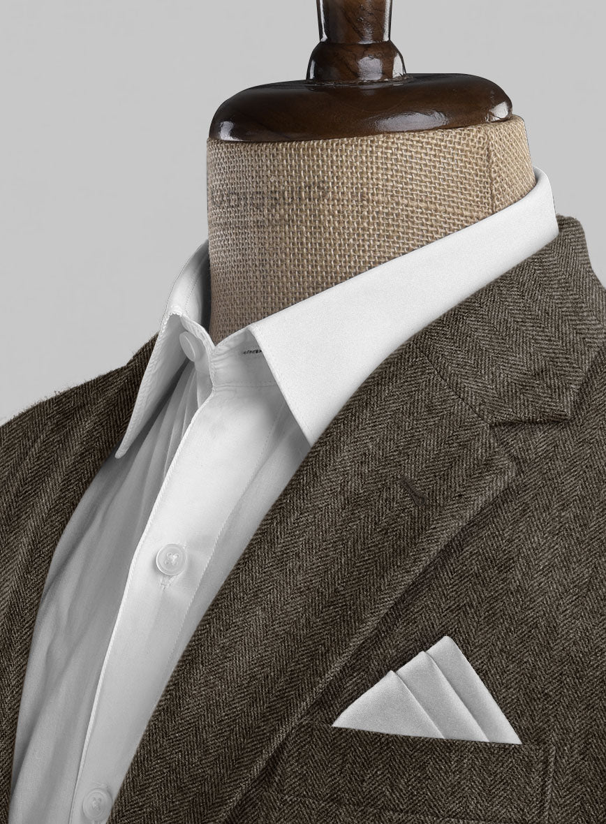 Vintage Dark Brown Herringbone Tweed Jacket - Image 3
