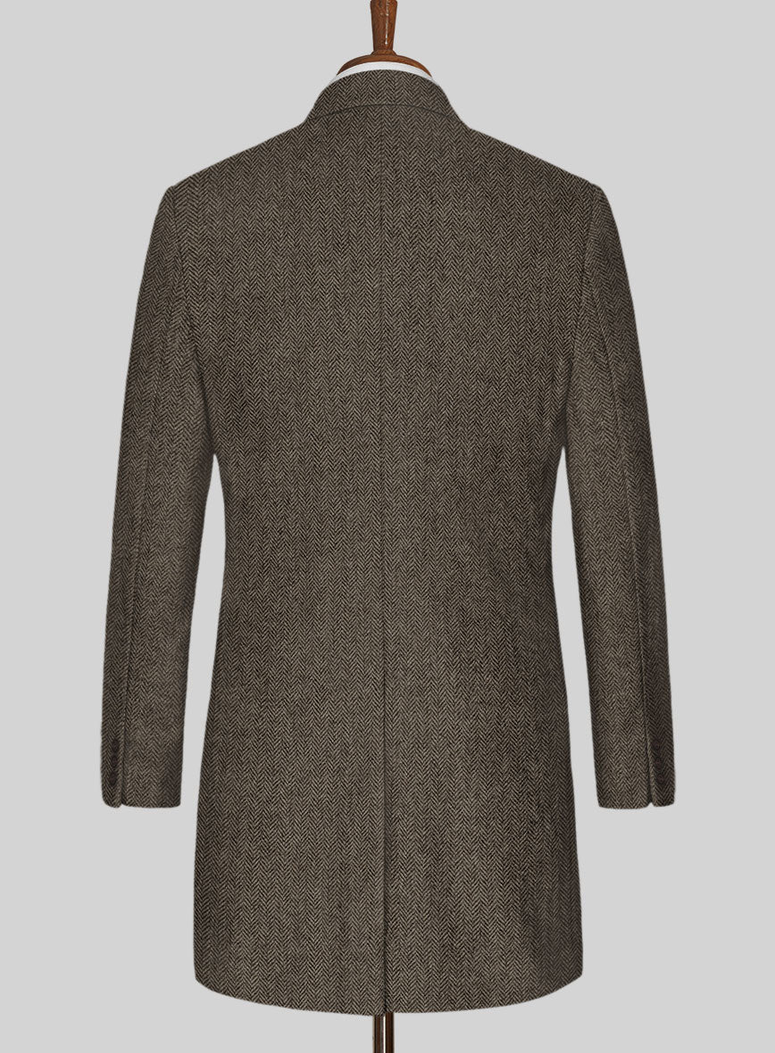 Vintage Dark Brown Herringbone Tweed Overcoat - Image 2