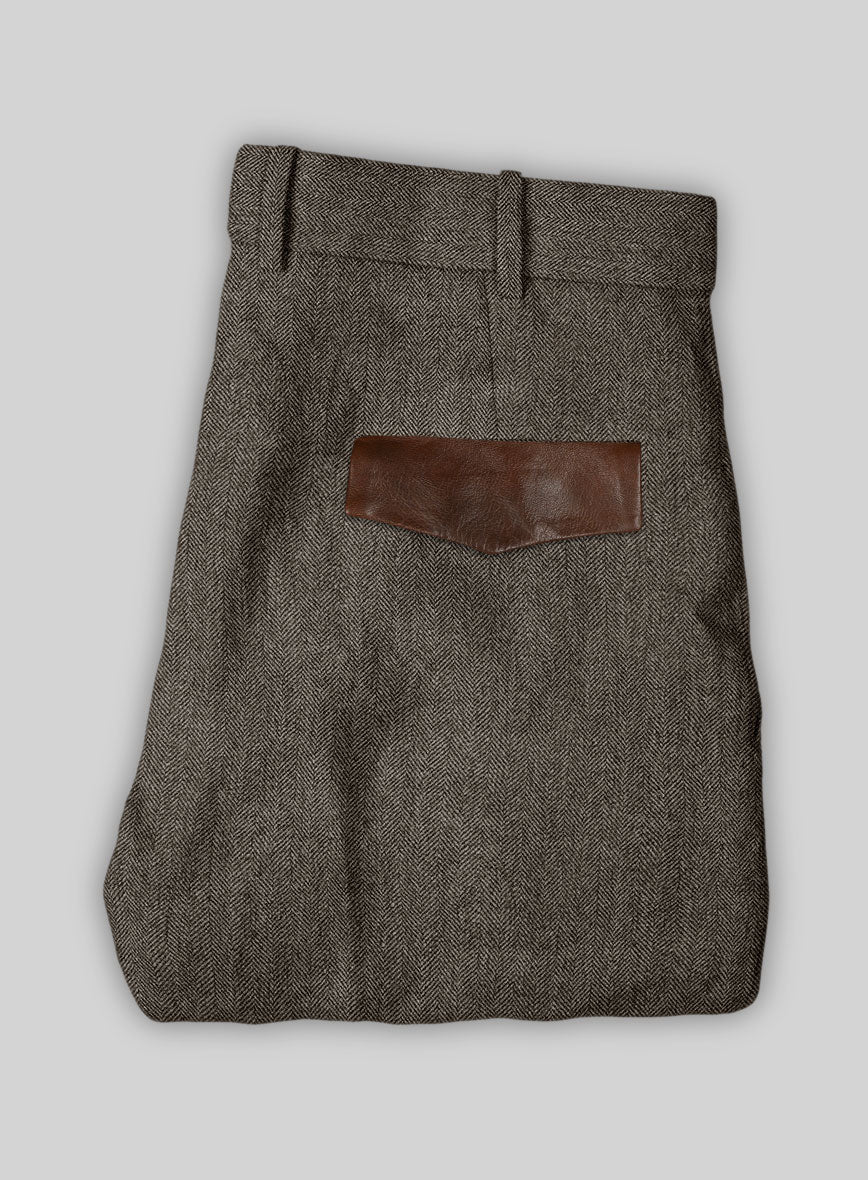 Vintage Dark Brown Herringbone Tweed Suit - Leather Trims - Image 7