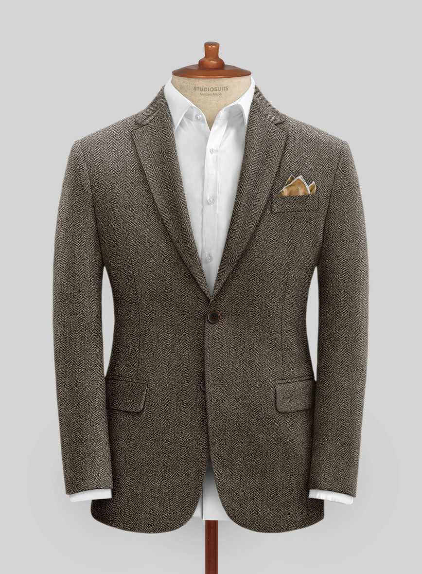 Vintage Dark Brown Herringbone Tweed Suit - Image 4