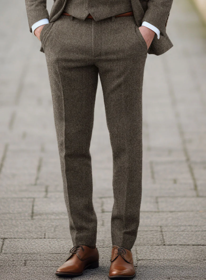 Vintage Dark Brown Herringbone Tweed Suit - Image 9