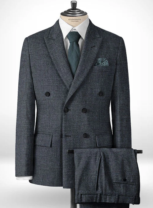 Vintage Glasgow Blue Tweed Double Breasted Suit