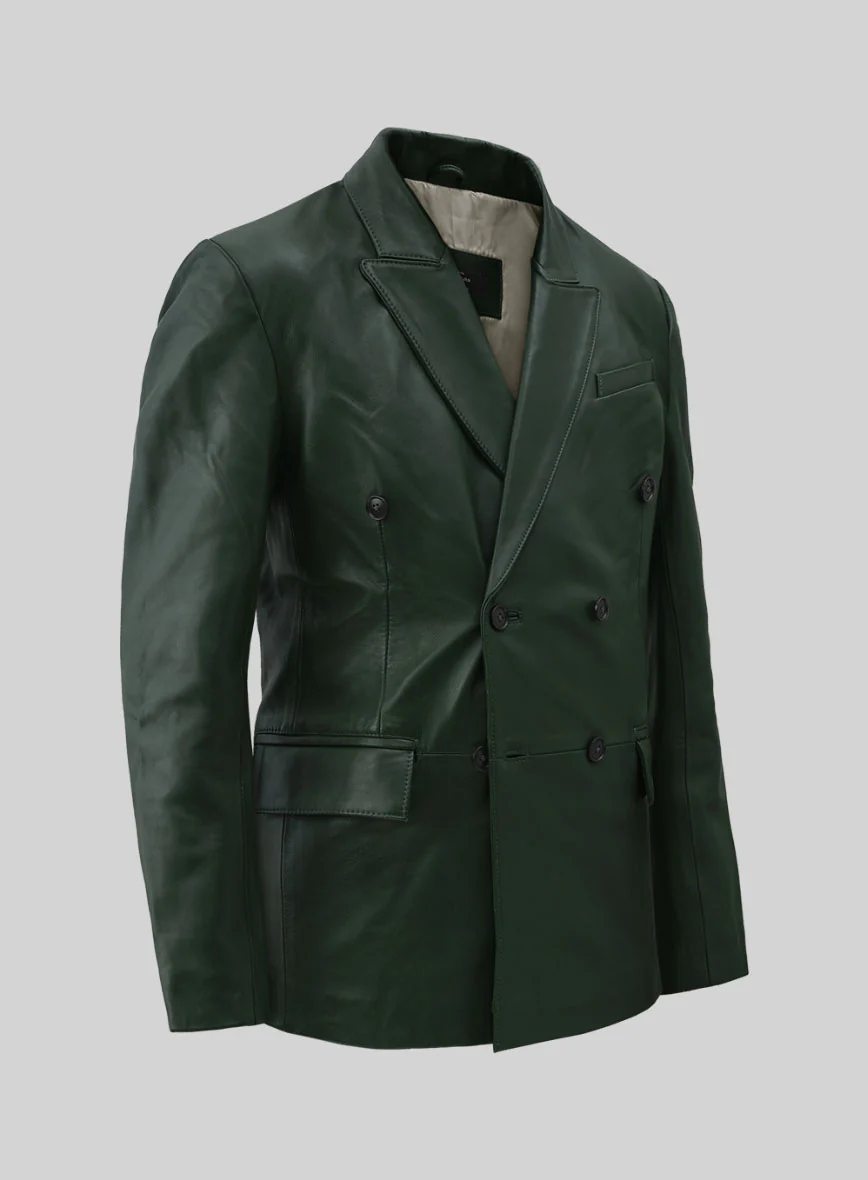 Vintage Green Leather Blazer - Image 3