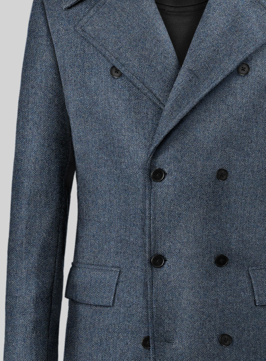 Vintage Herringbone Blue Tweed GQ Overcoat - Image 3