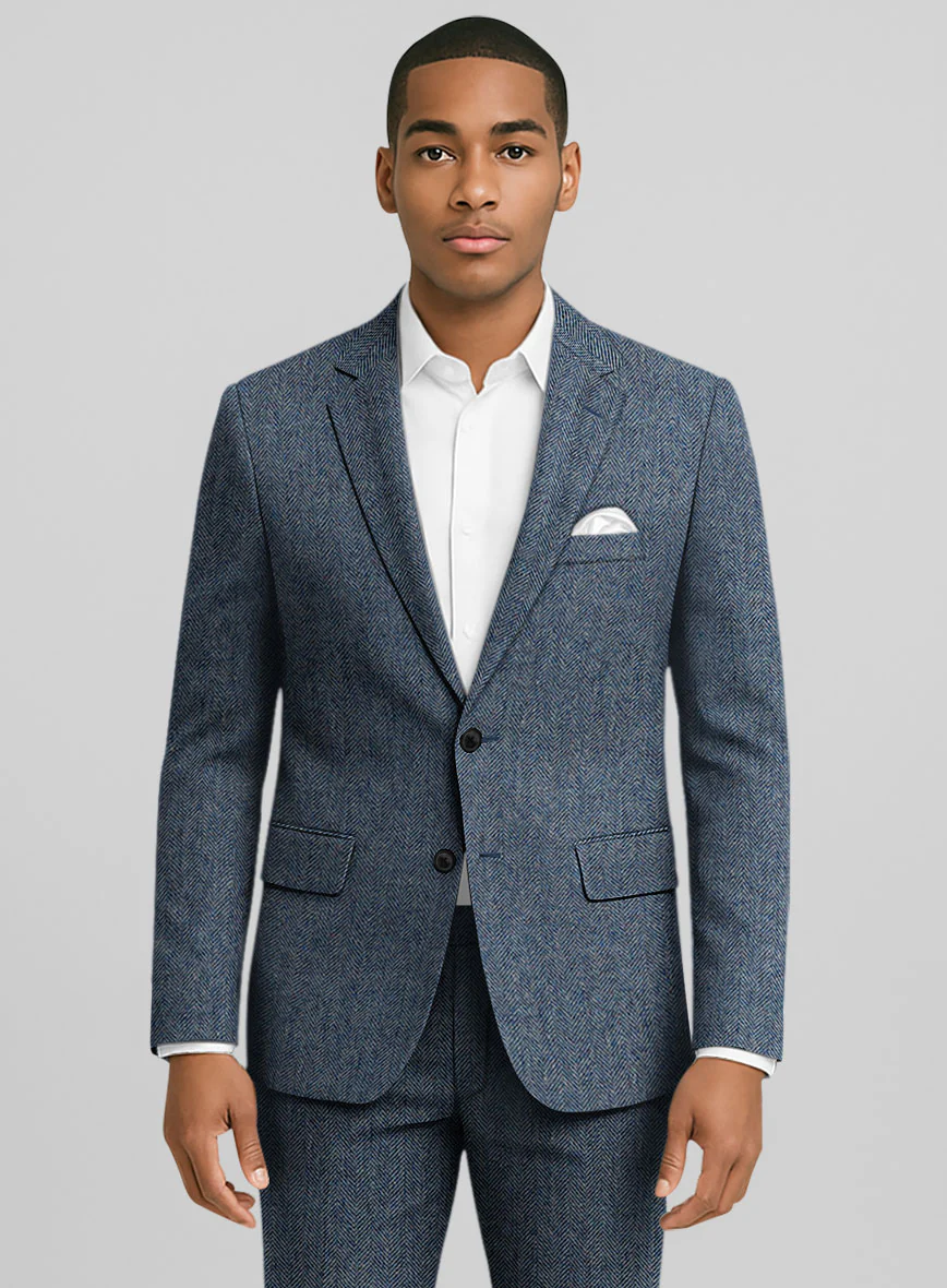 Vintage Herringbone Blue Tweed Suit - Image 4