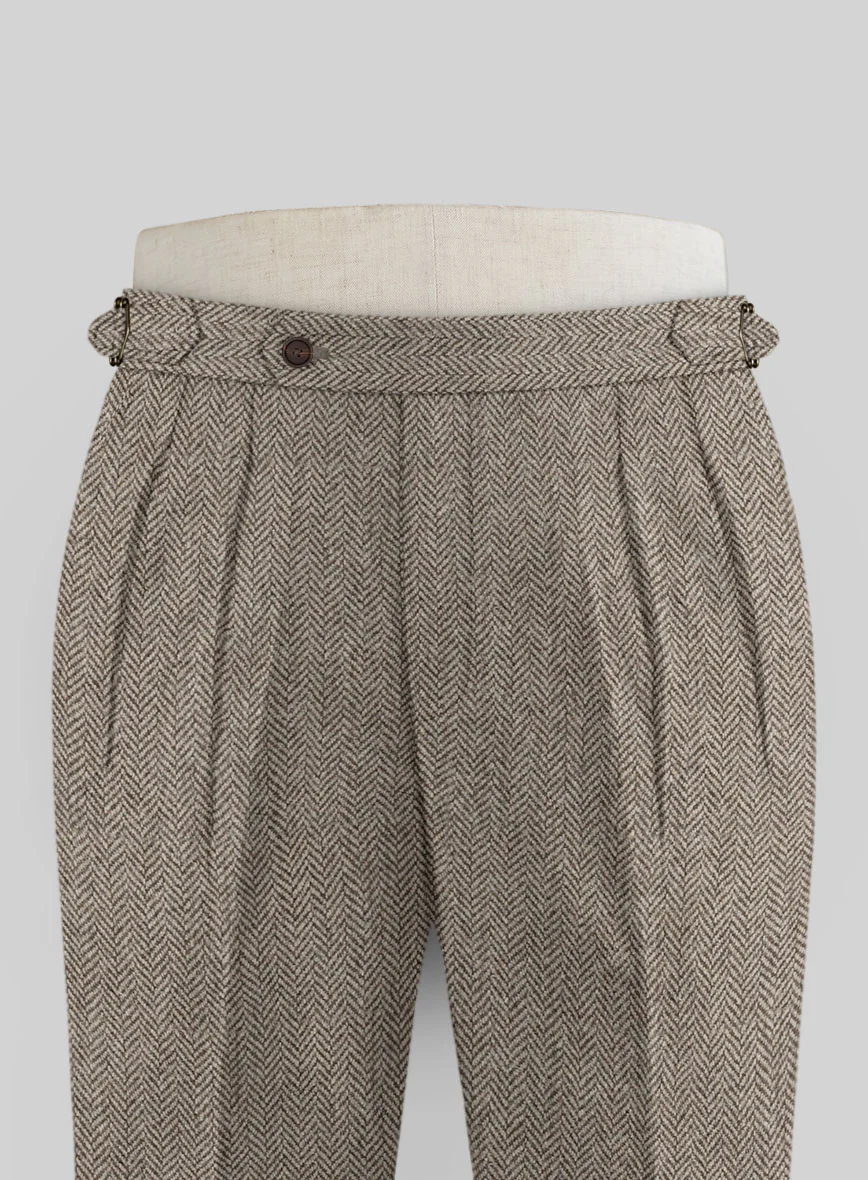 Vintage Herringbone Brown Tweed Highland Trousers - Image 4