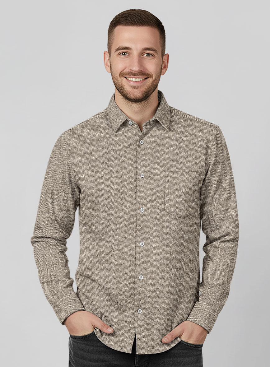 Vintage Herringbone Brown Tweed Shirt - Image 2