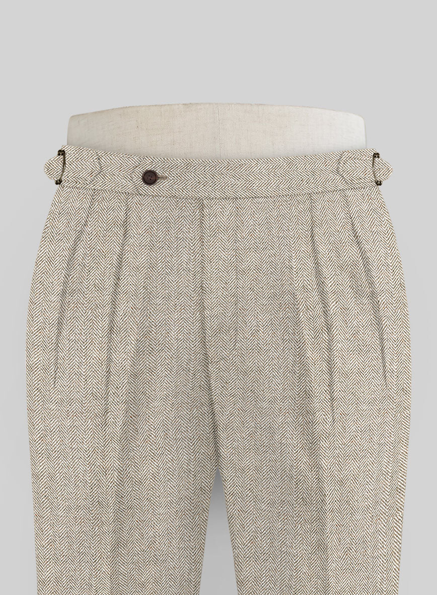 Vintage Herringbone Light Beige Tweed Highland Trousers - Image 2