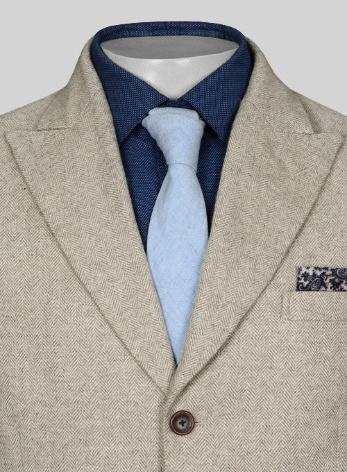 Vintage Herringbone Light Beige Tweed Long Coat - Image 3