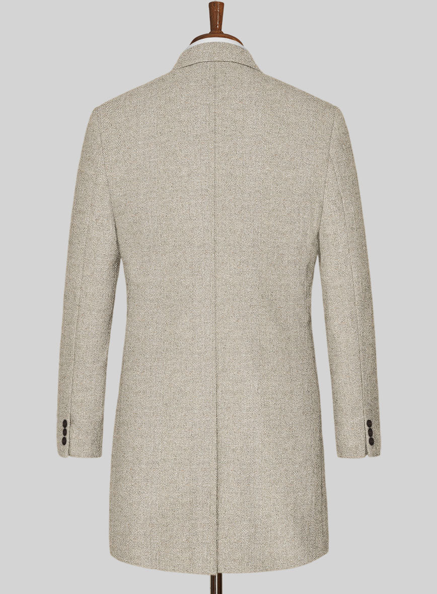 Vintage Herringbone Light Beige Tweed Overcoat - Image 3