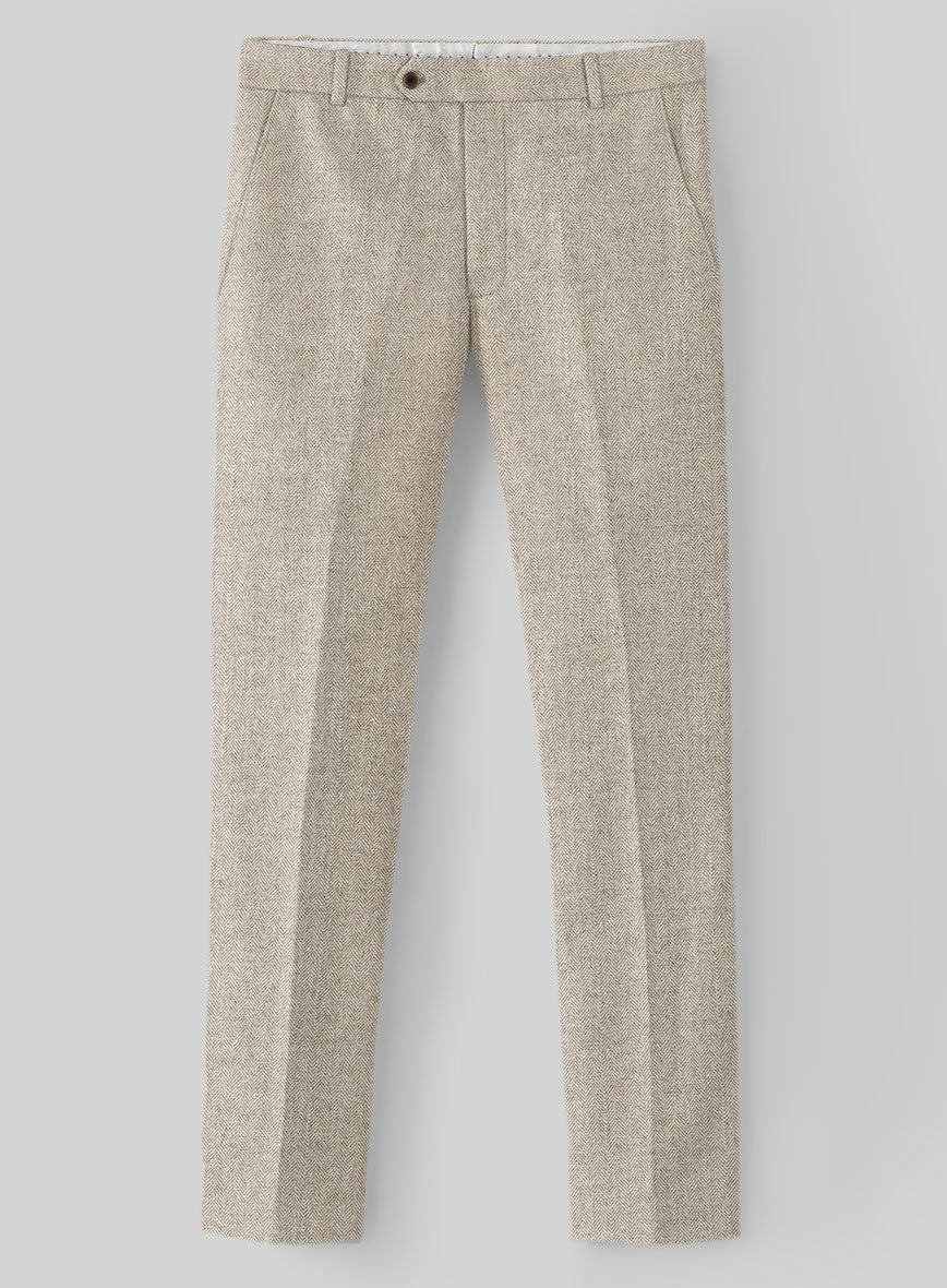 Vintage Herringbone Light Beige Tweed Pants - Image 2