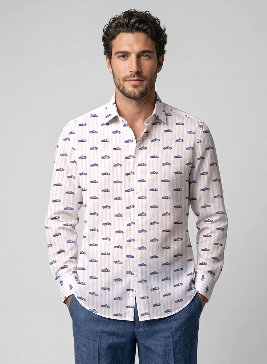 Vintage Motif Feather Cotton Shirt