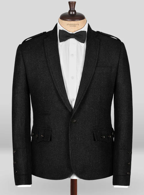 Vintage Plain Black Tweed Kilt Jacket - Image 2