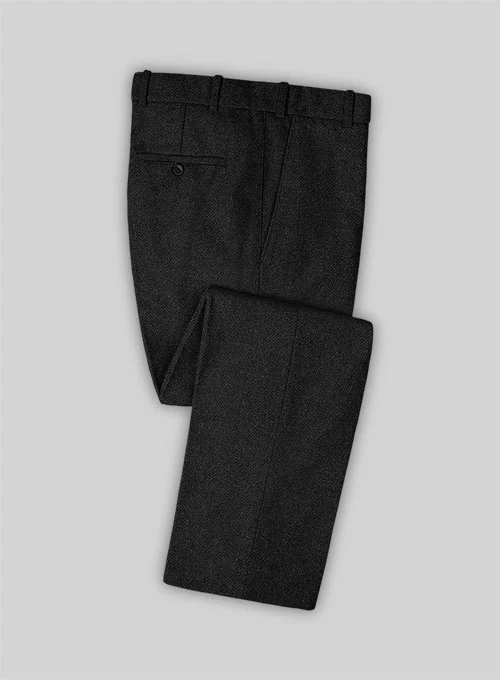 Vintage Plain Black Tweed Double Breasted Suit - Image 3