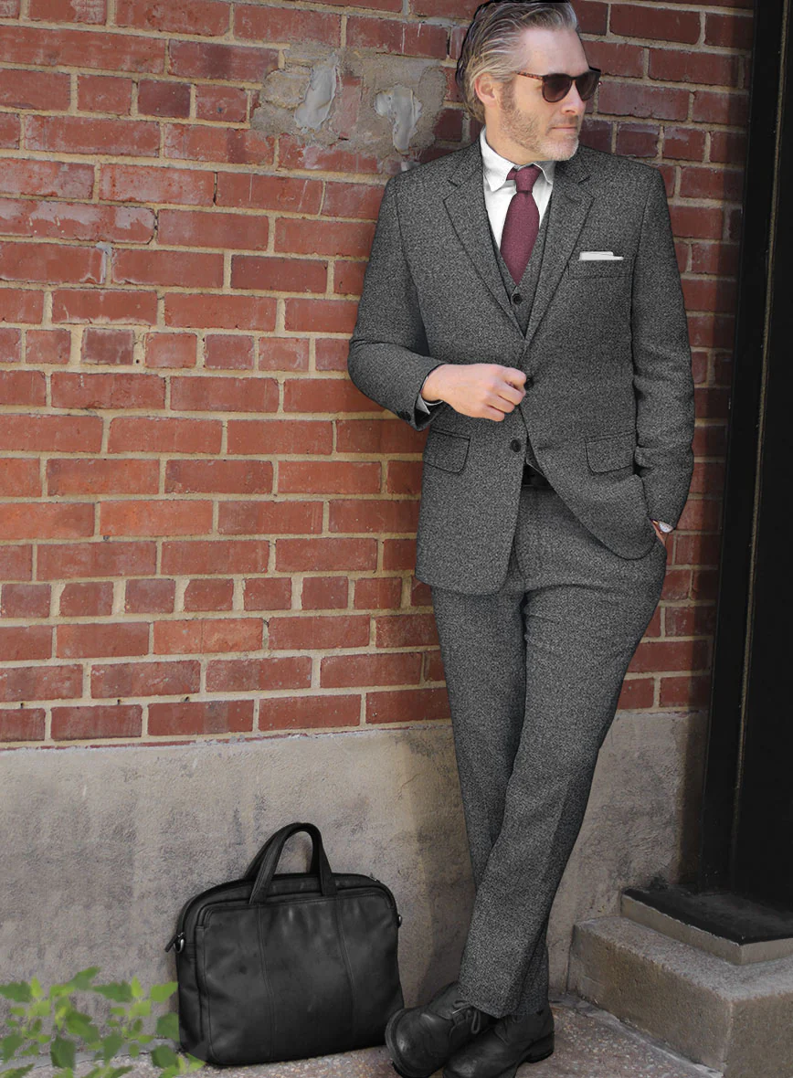 Vintage Plain Dark Gray Tweed Suit - Image 3