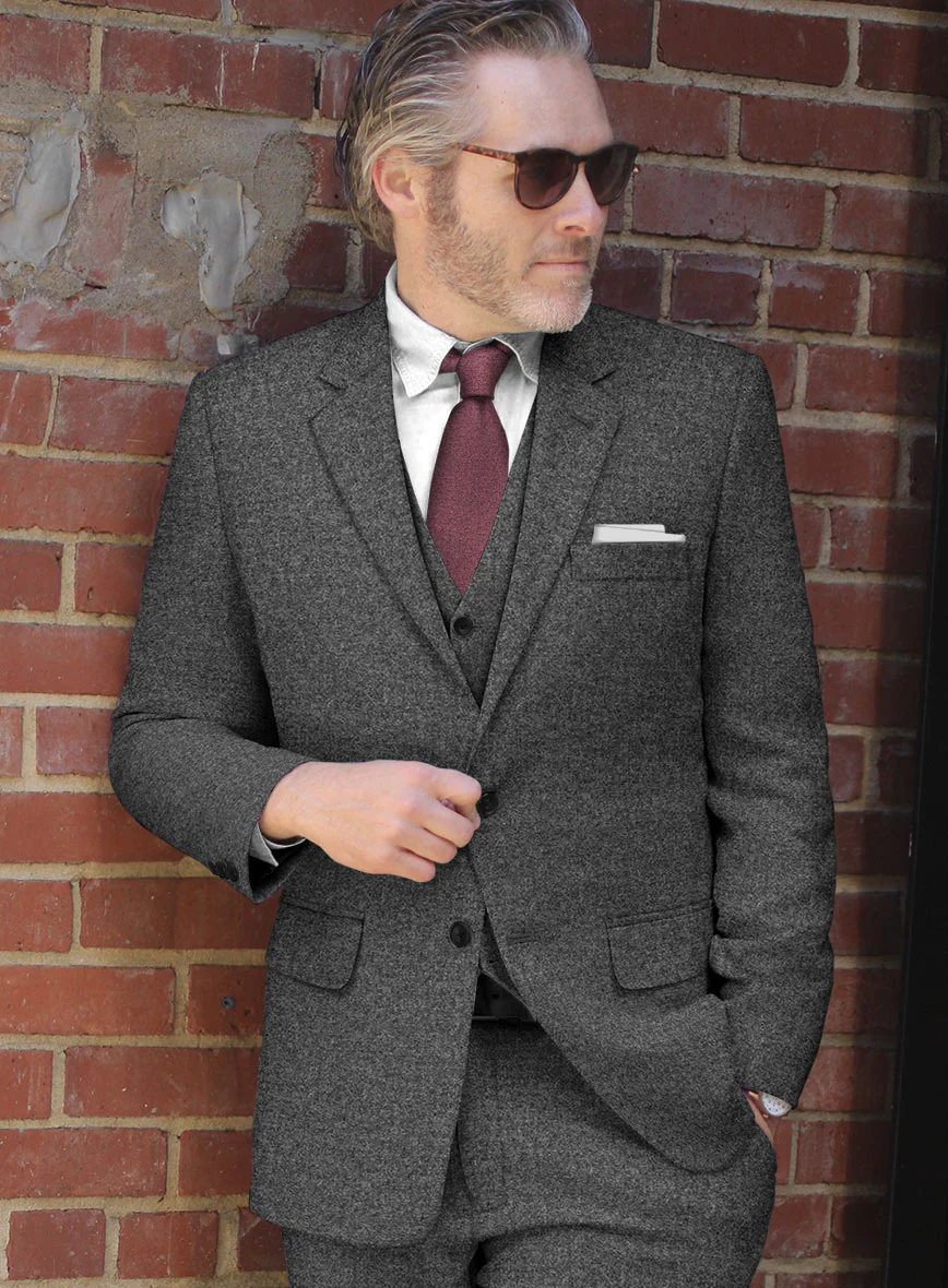 Vintage Plain Dark Gray Tweed Suit - Image 5