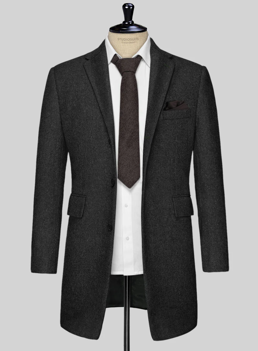 Vintage Rope Weave Charcoal Tweed Overcoat - Image 3