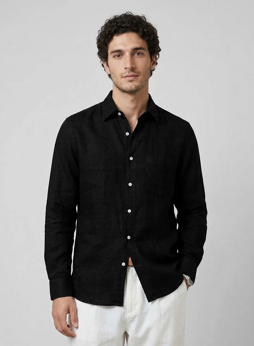 Washed Pure Black Linen Shirt