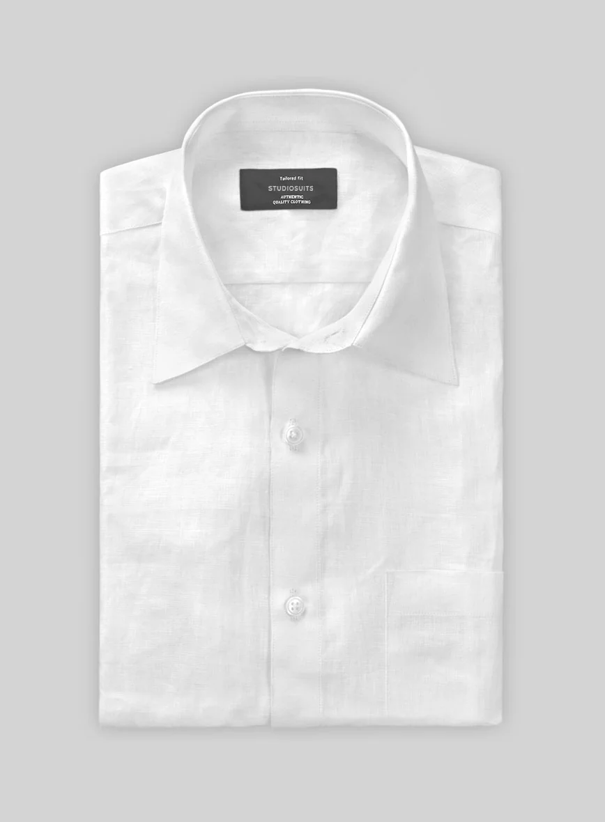 Washed Pure White Linen Shirt - Image 2