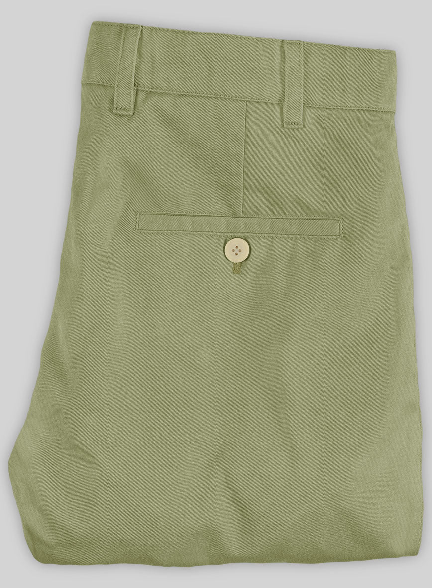 Washed Stretch Summer Army Green Chino Pants - Image 2