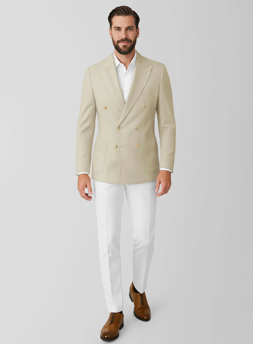 White Army Khaki Cotton Double Breasted Suit