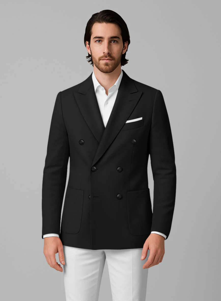 White Black Cotton Double Breasted Suit - Image 3