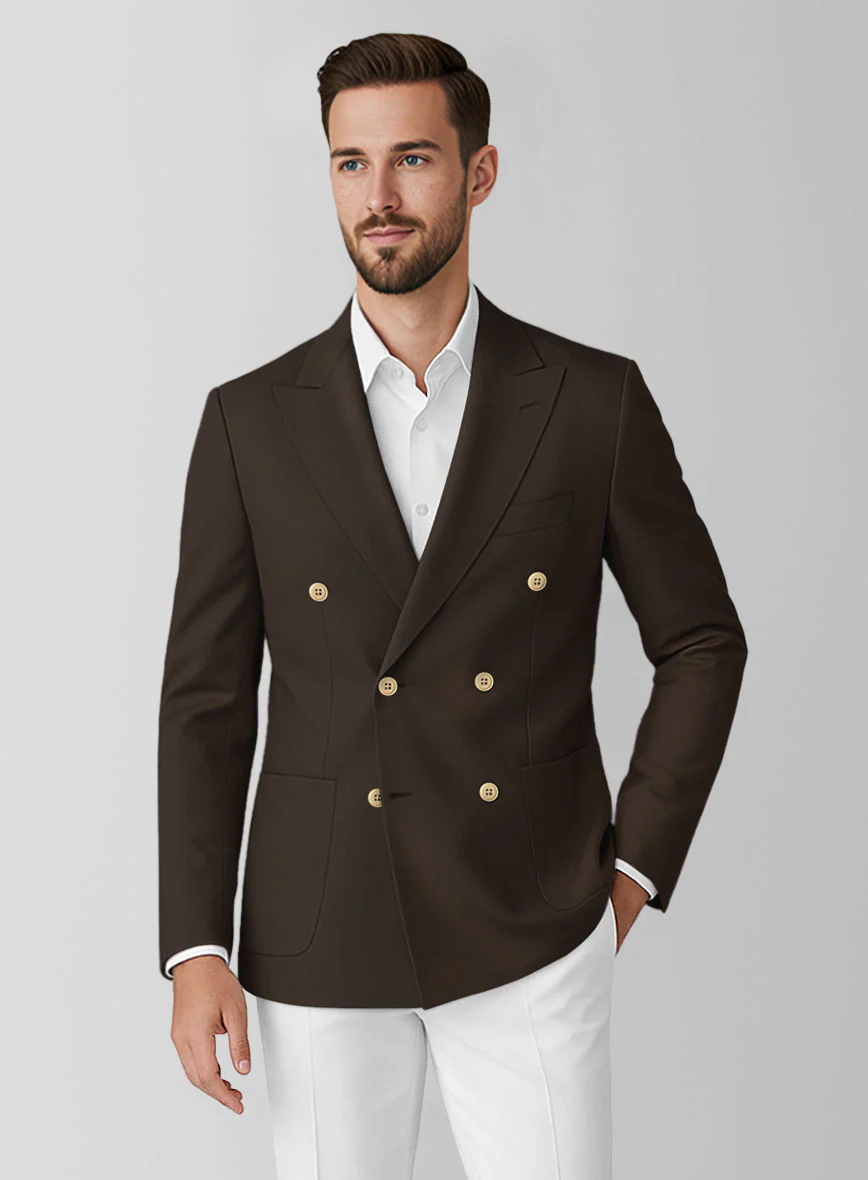 White Caffe Brown Cotton Double Breasted Suit - Image 3