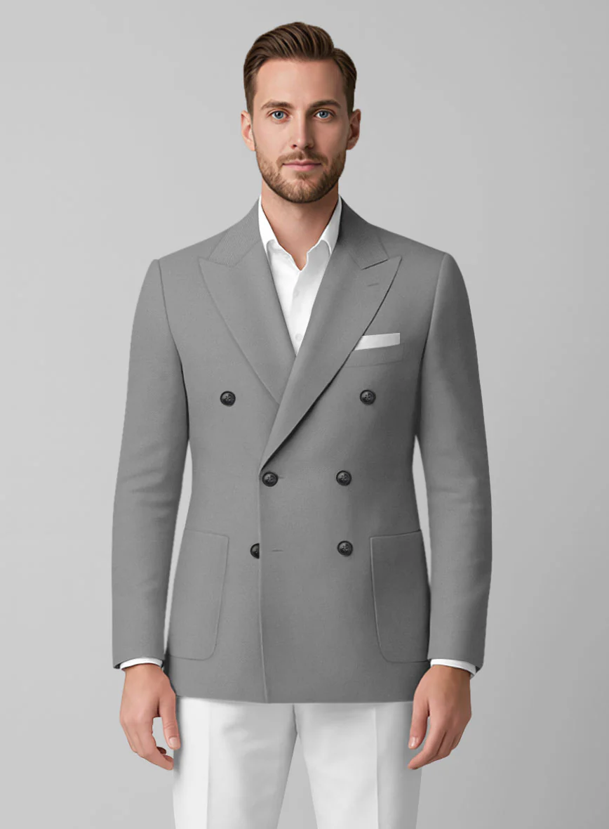 White Gray Cotton Double Breasted Suit - Image 3