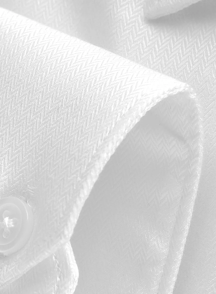White Herringbone Cotton Shirt - Image 5
