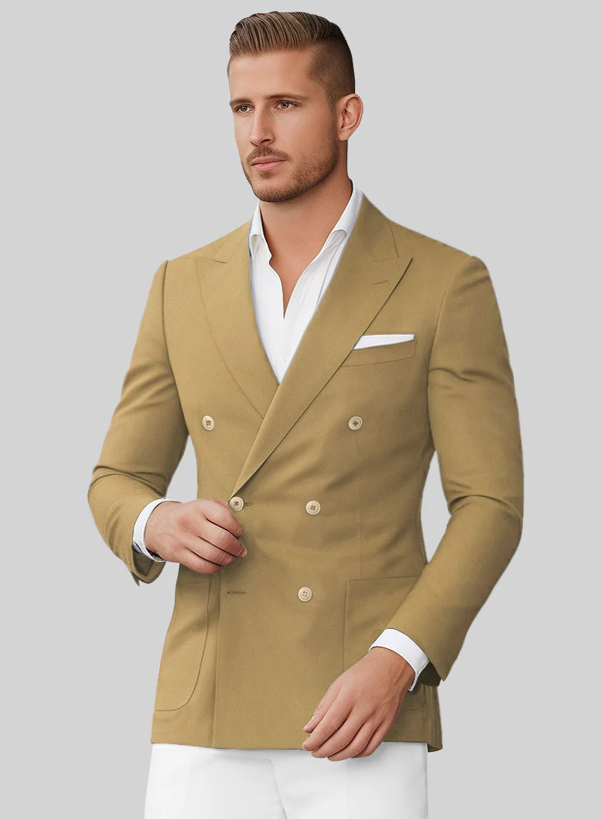 White Khaki Cotton Double Breasted Suit - Image 3