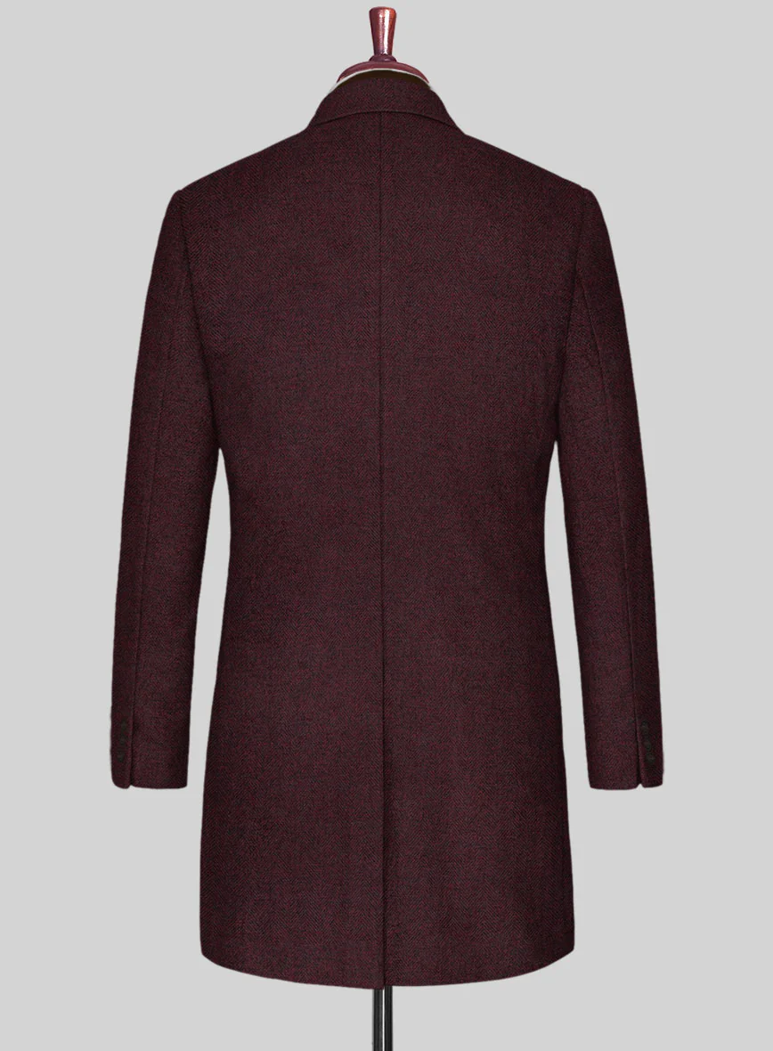 Wine Herringbone Tweed Overcoat - Image 2