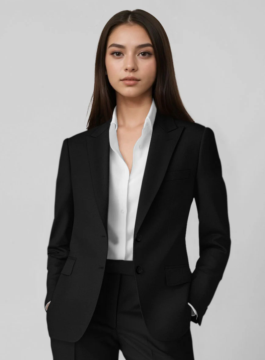 Women's Black Cotton Power Stretch Chino Suit - Image 2