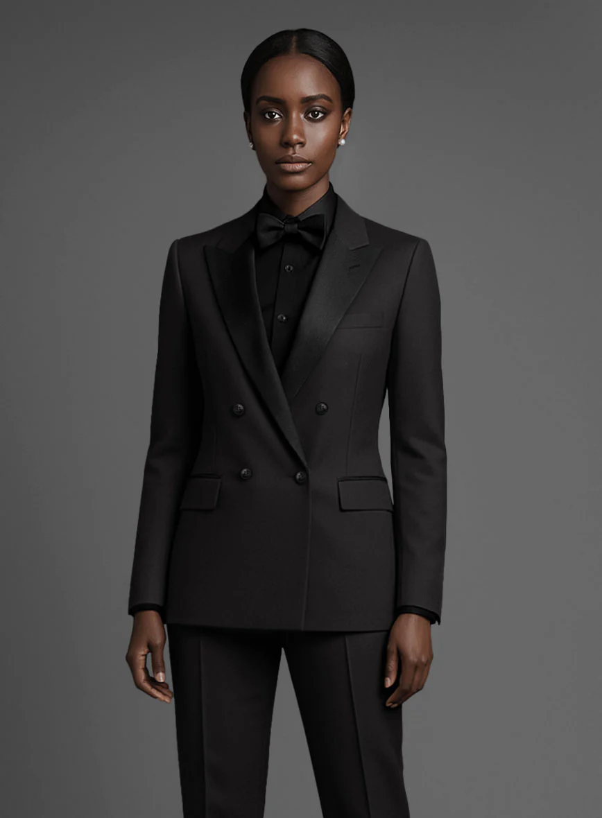 Women's Black Smoking Double Breasted Jacket