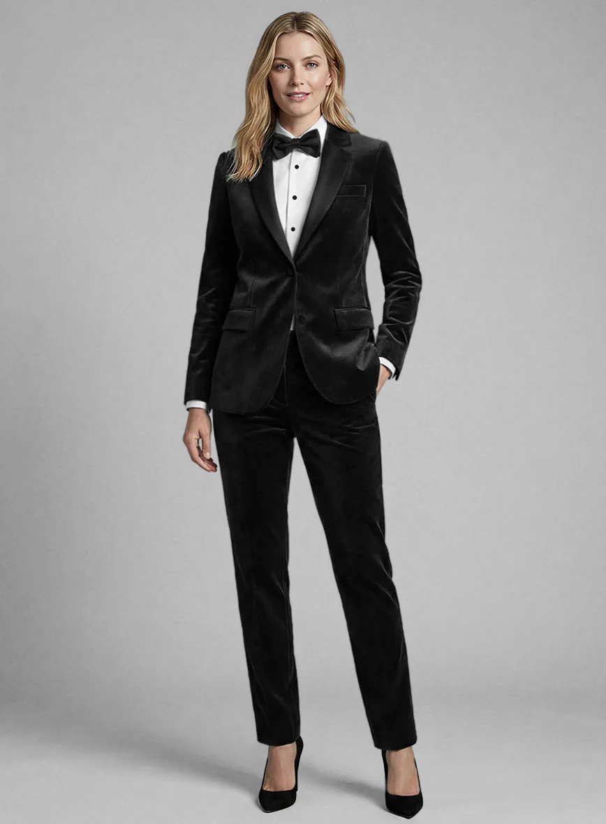 Women's Black Velvet Tuxedo Suit