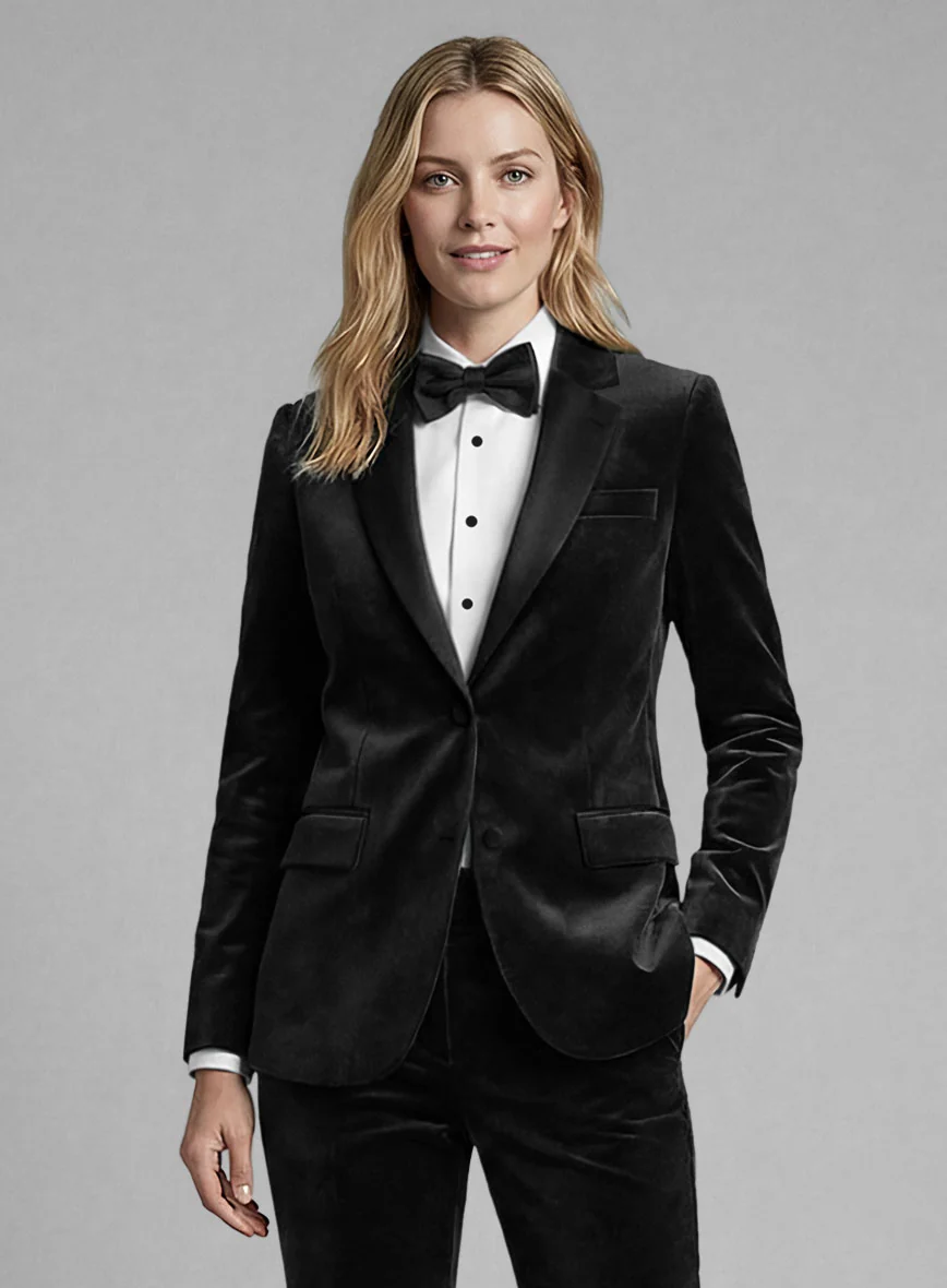Women's Black Velvet Tuxedo Suit - Image 2