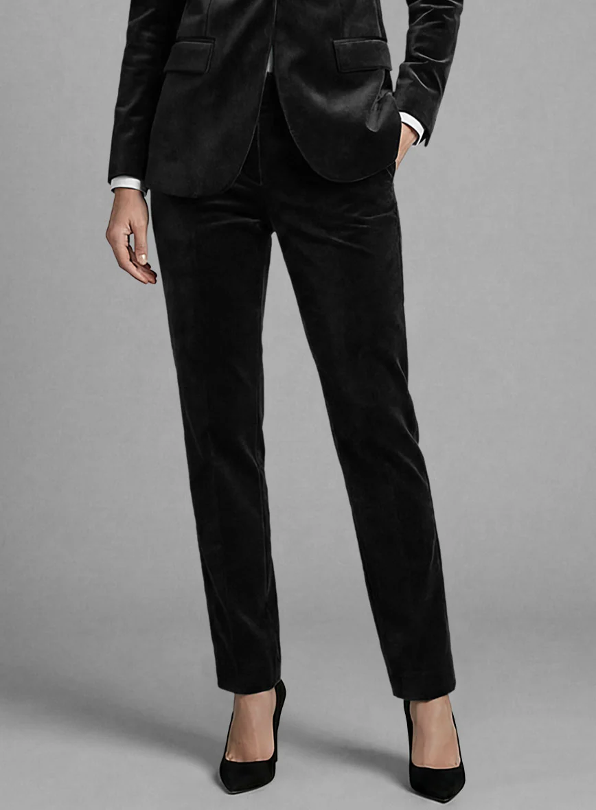 Women's Black Velvet Tuxedo Suit - Image 4