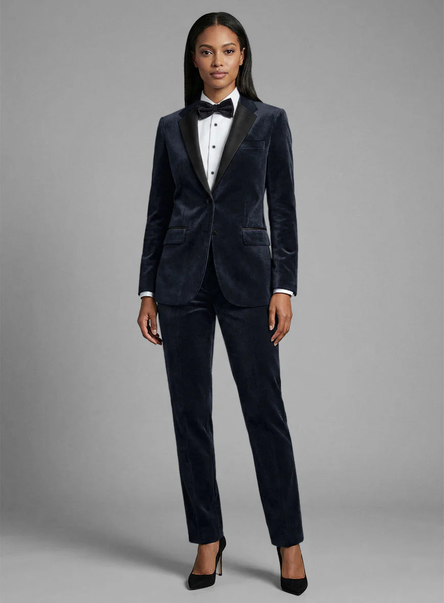 Women's Blue Velvet Tuxedo Suit