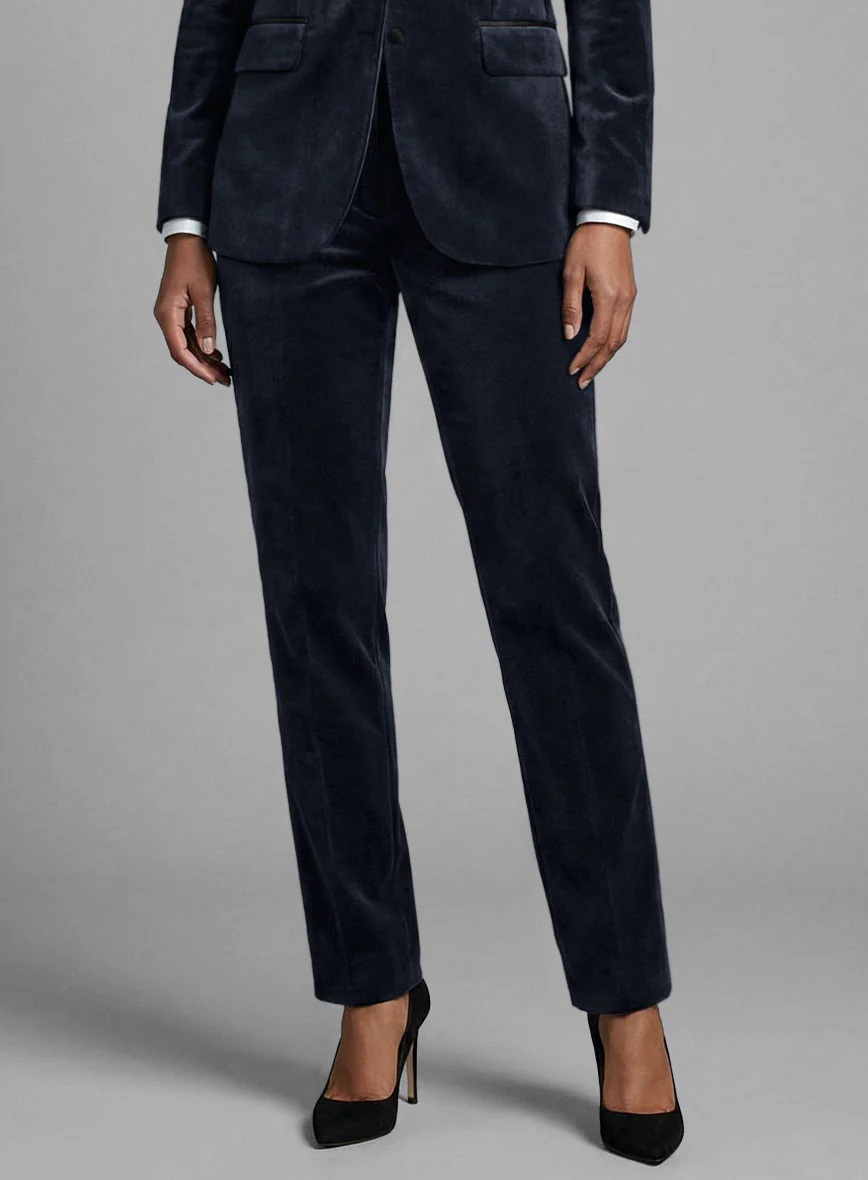 Women's Blue Velvet Tuxedo Suit - Image 4