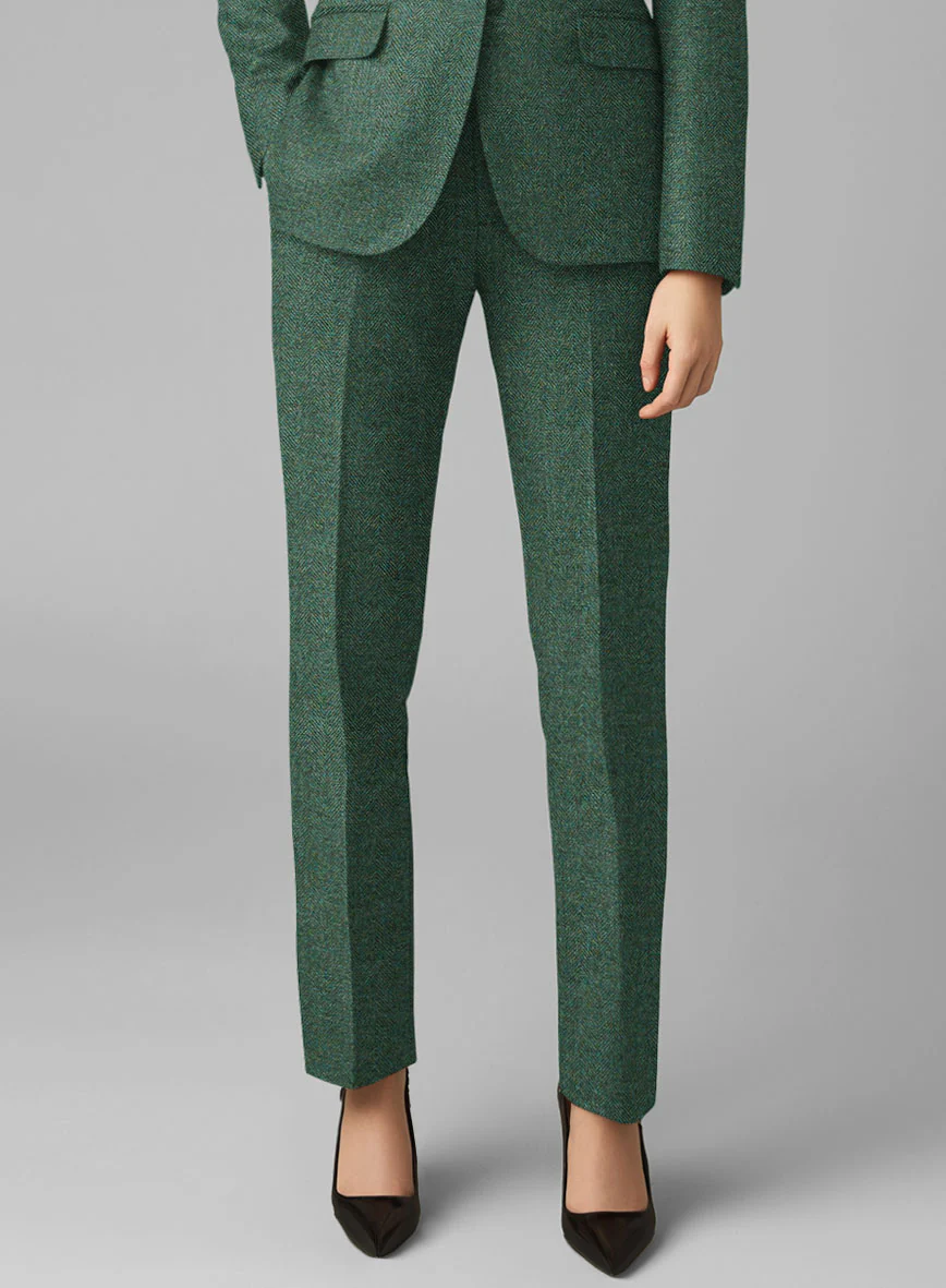 Women's Bottle Green Herringbone Tweed Suit - Image 3