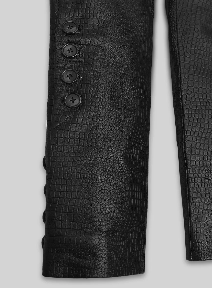 Women's Crocodile Black Zephyr Leather Pants - Image 4