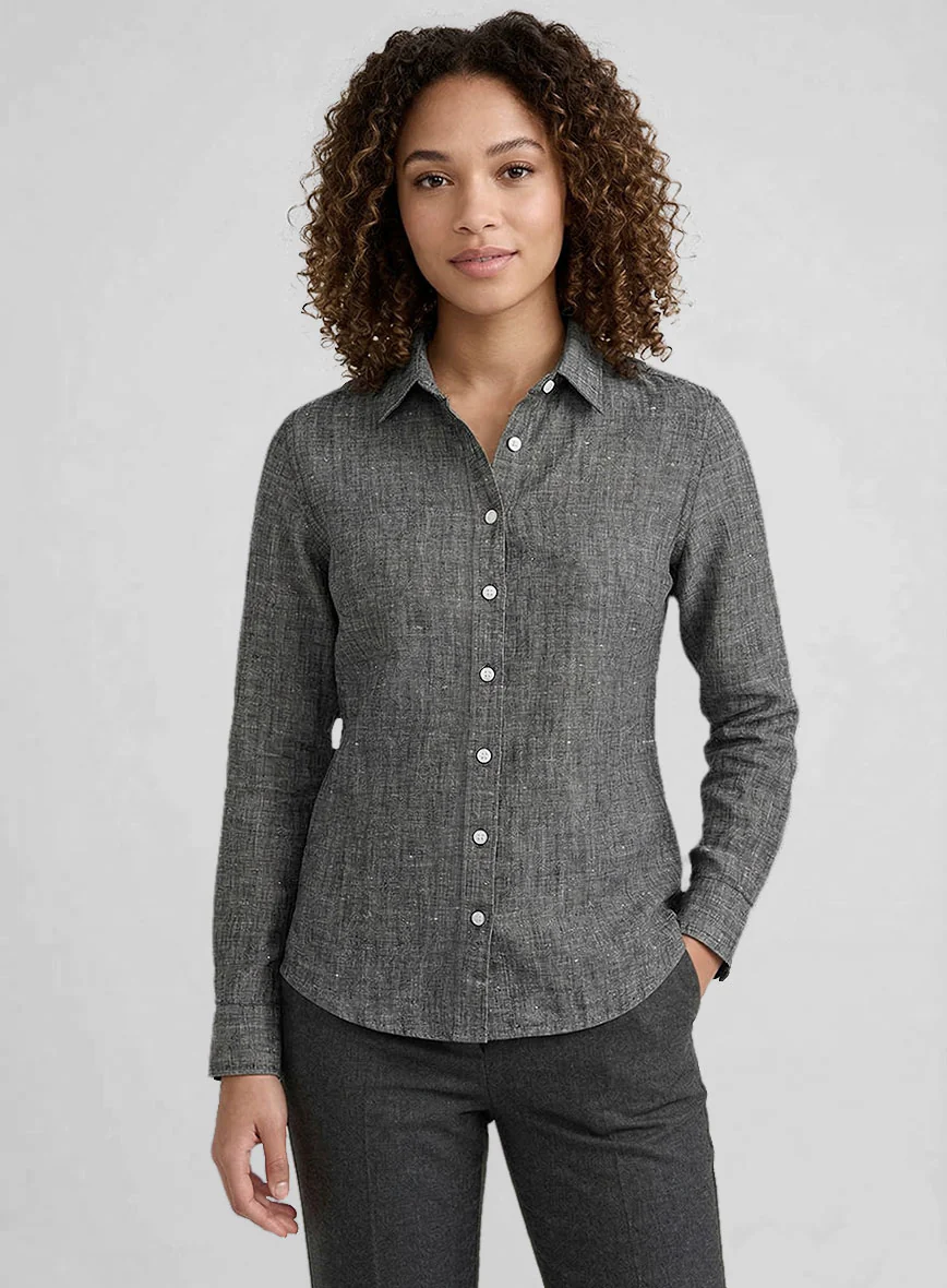 Women's European Anchor Gray Linen Shirt