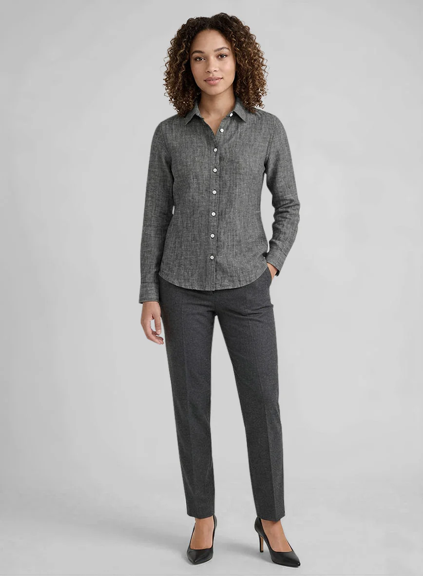 Women's European Anchor Gray Linen Shirt - Image 2