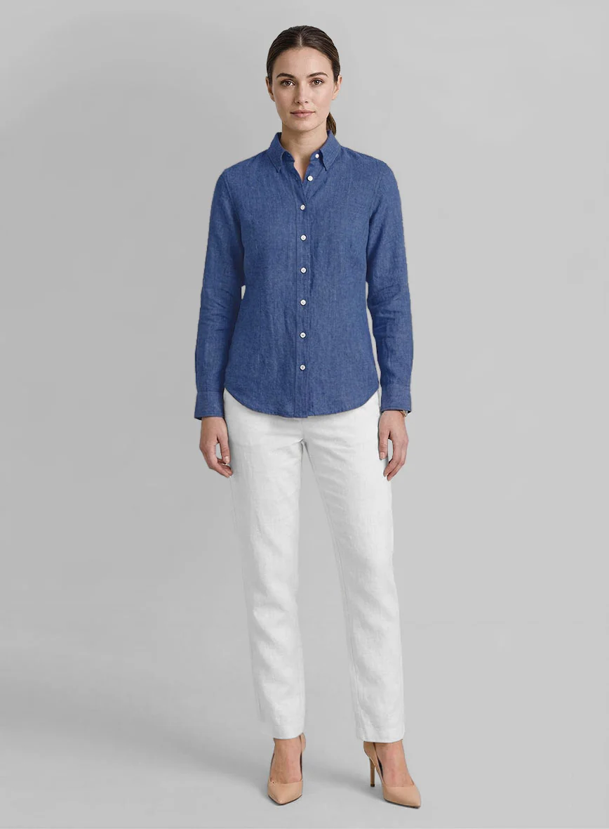 Women's European Cruise Blue Linen Shirt - Image 2