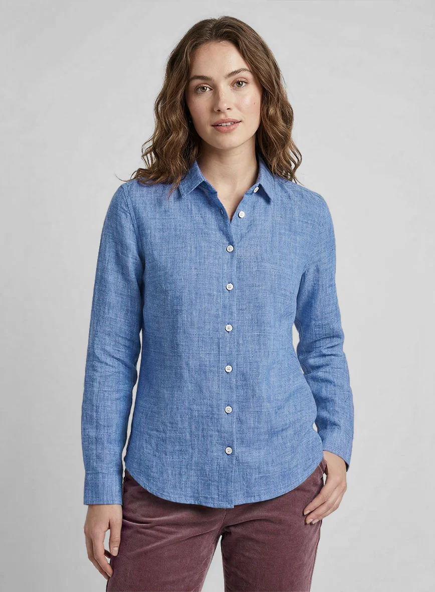 Women's European Jordy Blue Linen Shirt