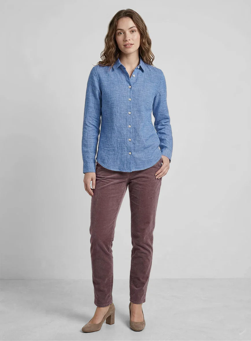 Women's European Jordy Blue Linen Shirt - Image 2