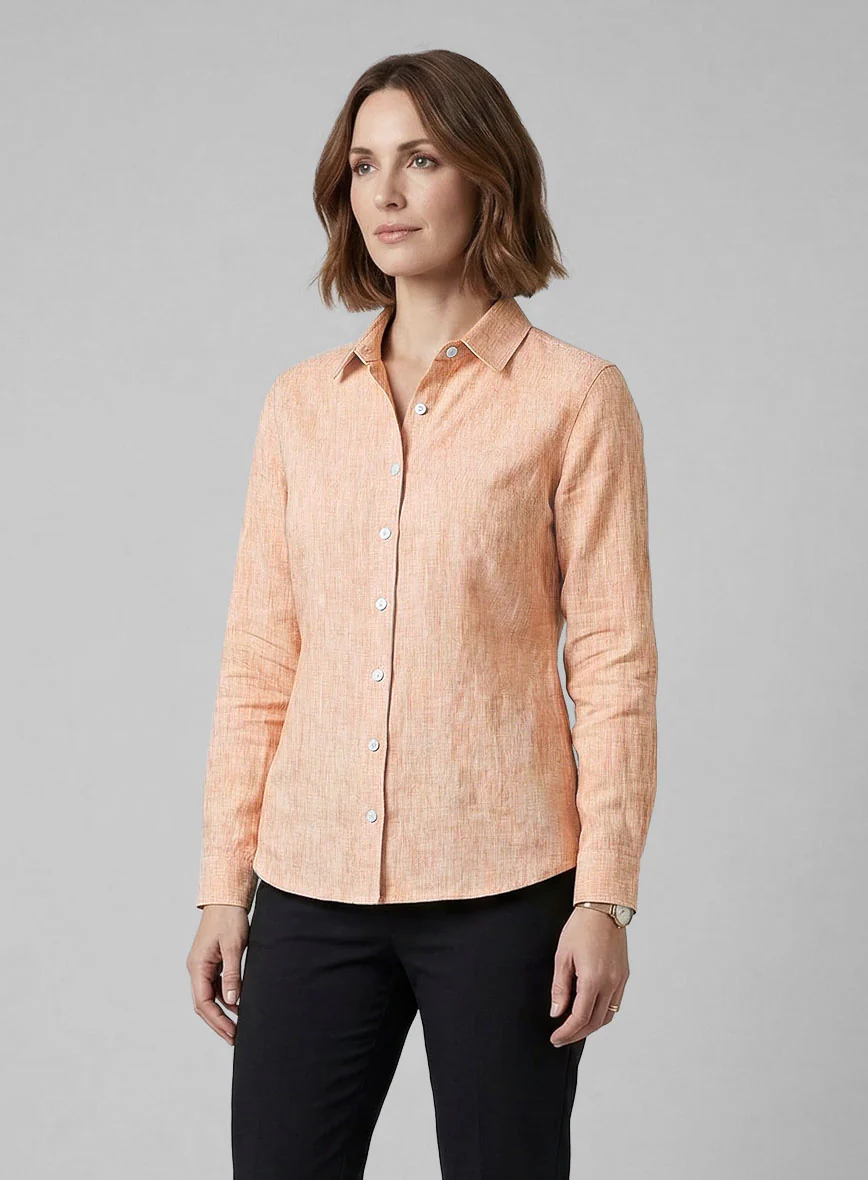 Women's European Pale Orange Linen Shirt
